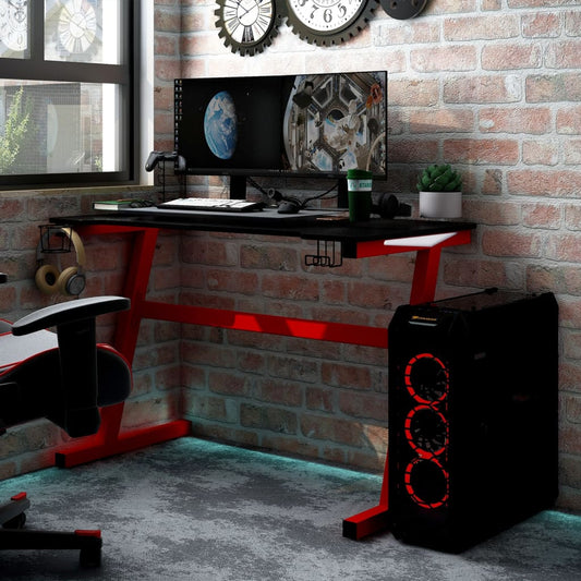 Gaming Tisch, Gaming-Schreibtisch mit LED und Z-Gestell, Schwarz, vidaXL