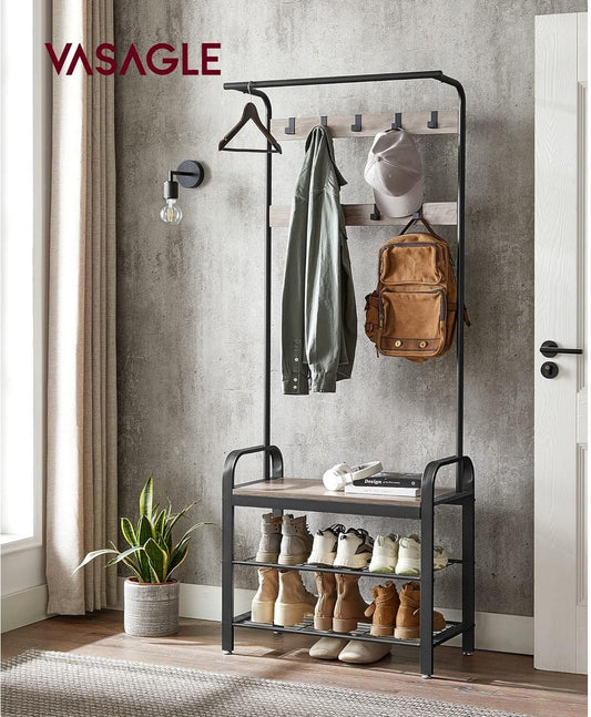 Garderobe, Flurgarderobe, Flurgarderobe mit Sitzbank, Flurgarderobe Schmal,  Schuhregal mit Sitzfläche, 2 Ablagen, Vasagle, 2