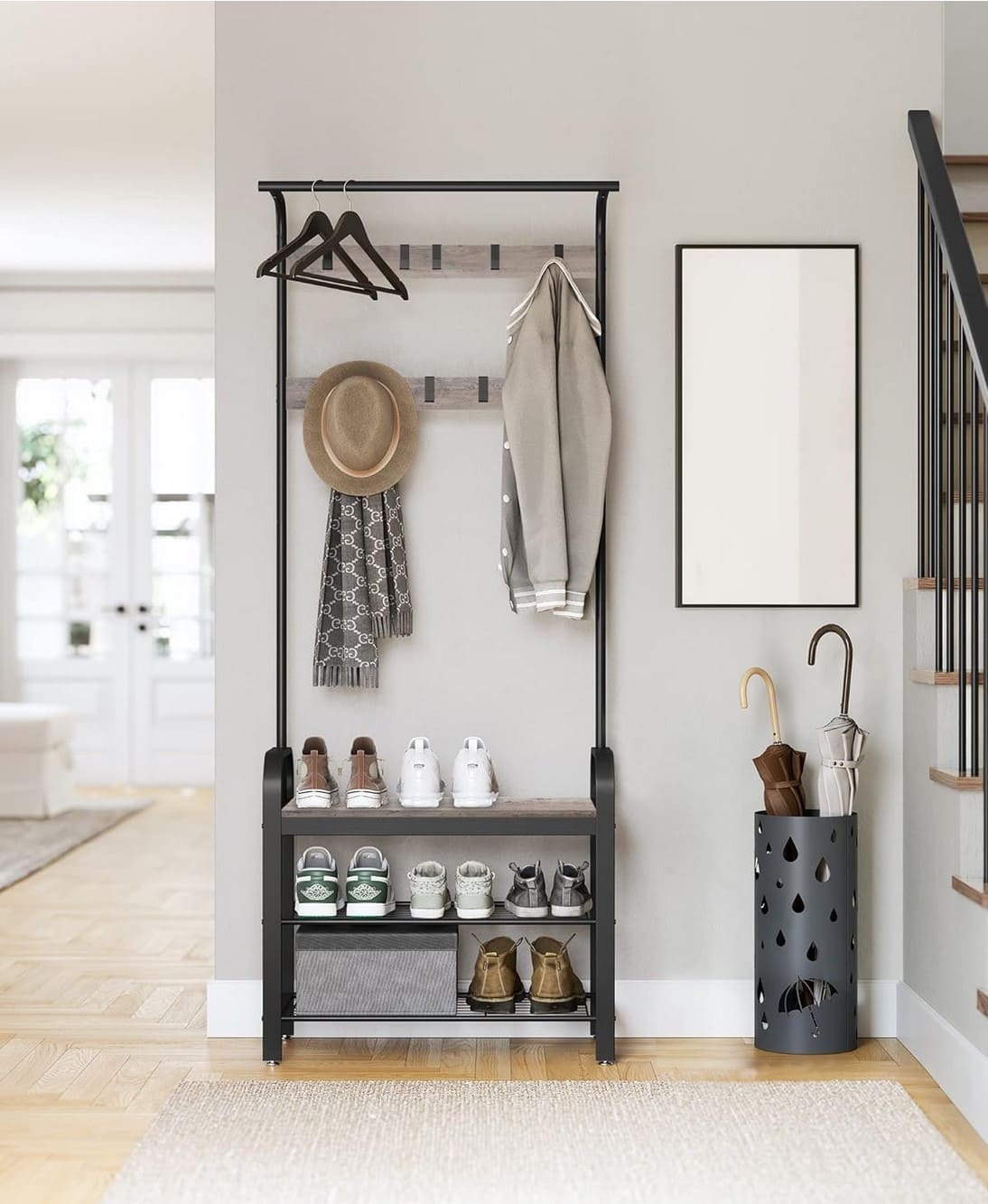 Garderobe, Flurgarderobe, Flurgarderobe mit Sitzbank, Flurgarderobe Schmal,  Schuhregal mit Sitzfläche, 2 Ablagen, Vasagle, 3