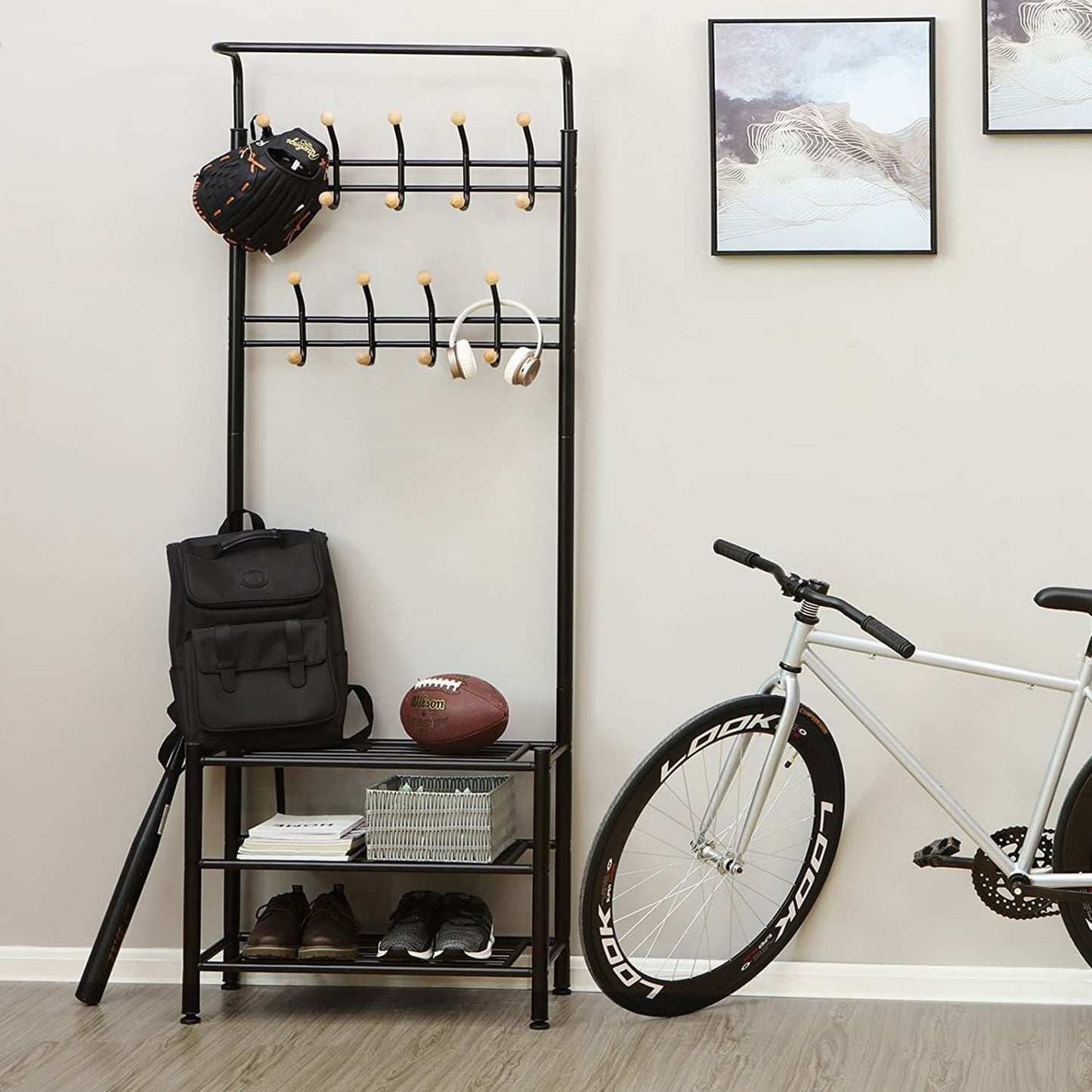 Garderobenständer, Kleiderständer mit 3 Schuhablagen, Garderobe, Metall