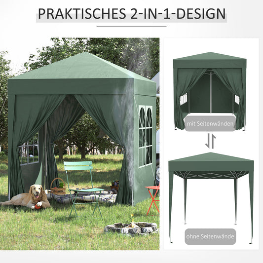 Gartenpavillon, Faltpavillon 2x2m, Pop Up Pavillon, Stabile Zelt, Gartenzelt inkl.Tragetasche, Dunkelgrün, Outsunny, 2