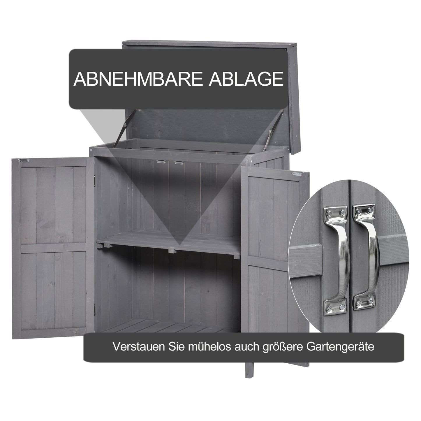Gartenschrank Wetterfest, Gartenschrank Holz, Geräteschuppen, Geräteschrank aus Tannenholz, Doppeltür, 2 Fächer, Outsunny, 4