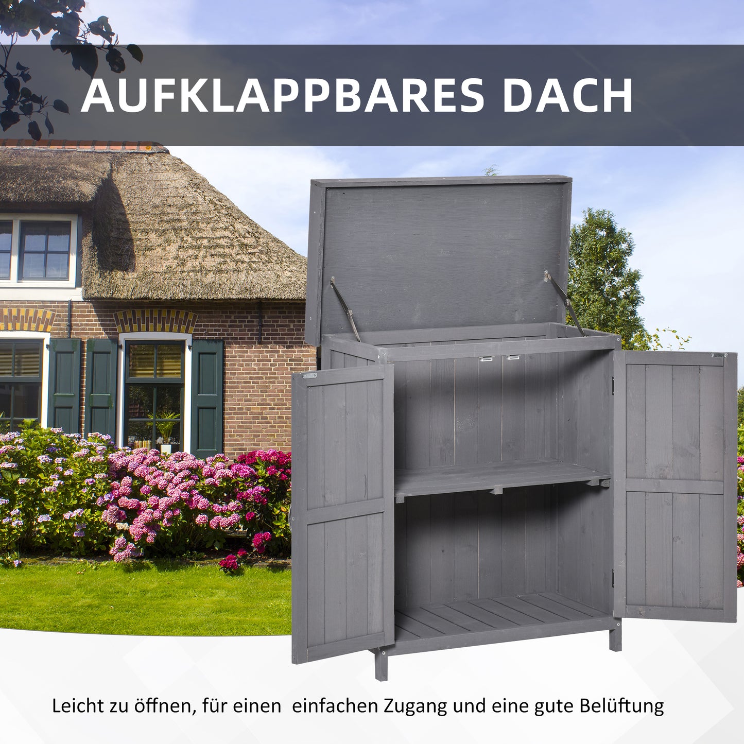 Gartenschrank Wetterfest, Gartenschrank Holz, Geräteschuppen, Geräteschrank aus Tannenholz, Doppeltür, 2 Fächer, Outsunny, 9