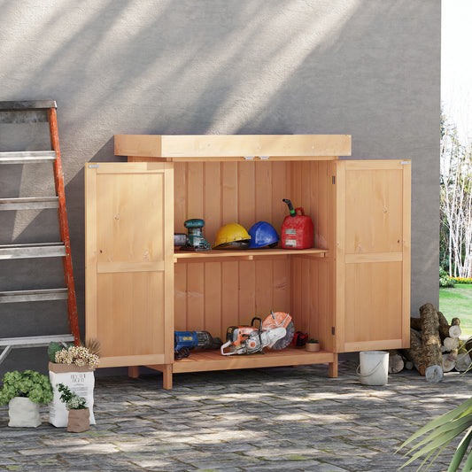 Gartenschrank Wetterfest, Gartenschrank Holz, Outdoor Schrank, Geräteschrank mit Doppeltür, 2 Fächer, Outsunny, 1