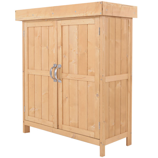 Gartenschrank Wetterfest, Gartenschrank Holz, Outdoor Schrank, Geräteschrank mit Doppeltür, 2 Fächer, Outsunny, 2