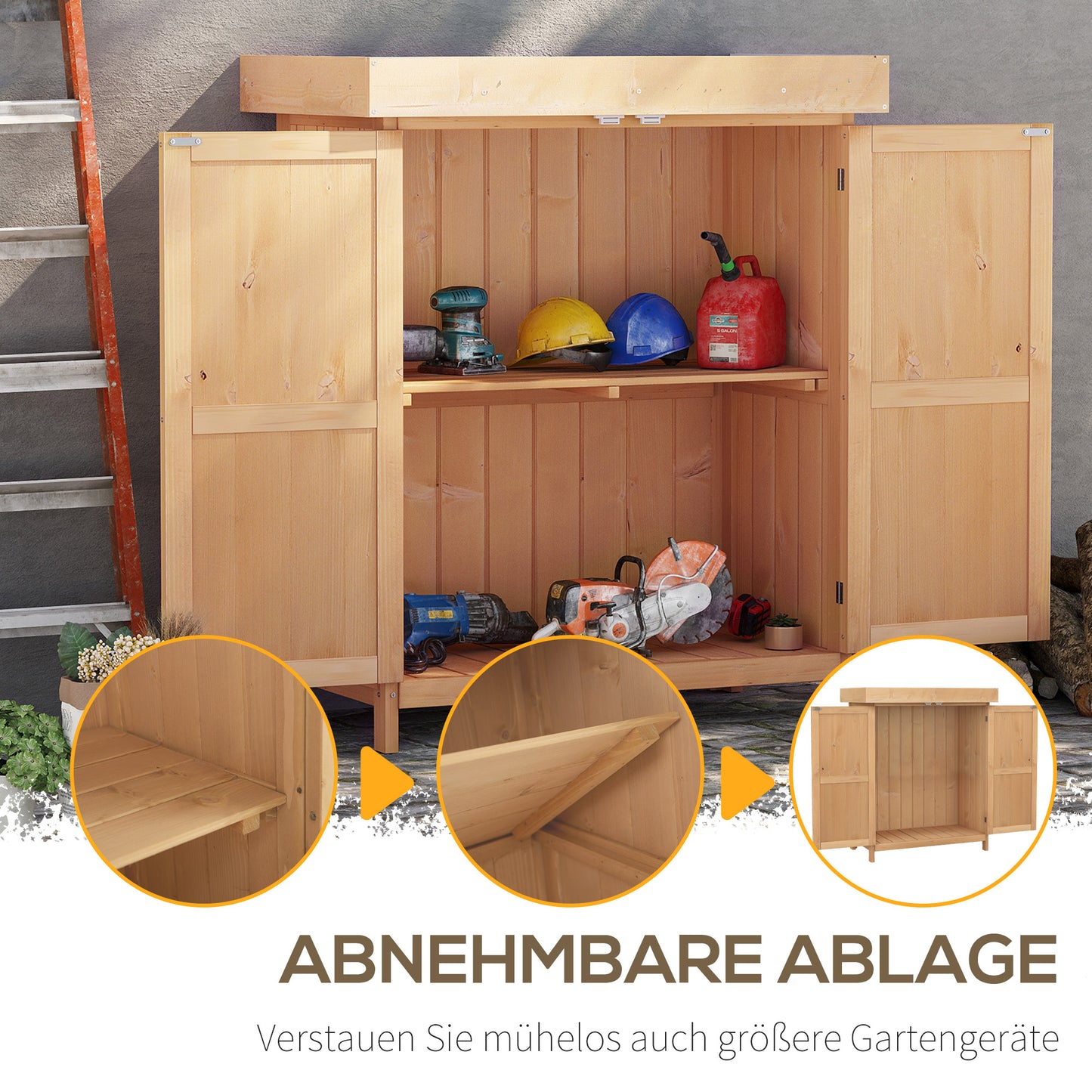 Gartenschrank Wetterfest, Gartenschrank Holz, Outdoor Schrank, Geräteschrank mit Doppeltür, 2 Fächer, Outsunny, 4