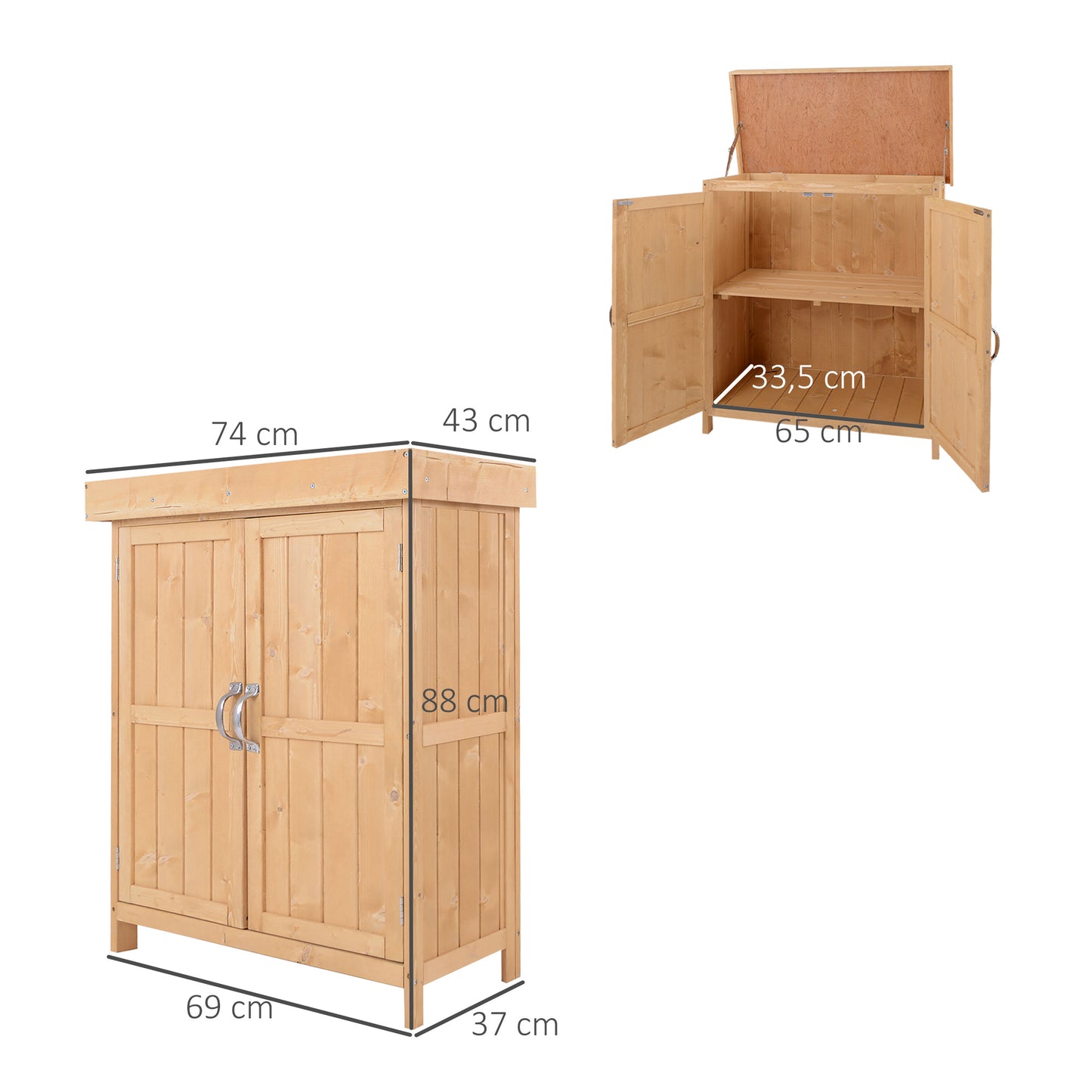 Gartenschrank Wetterfest, Gartenschrank Holz, Outdoor Schrank, Geräteschrank mit Doppeltür, 2 Fächer, Outsunny, 8