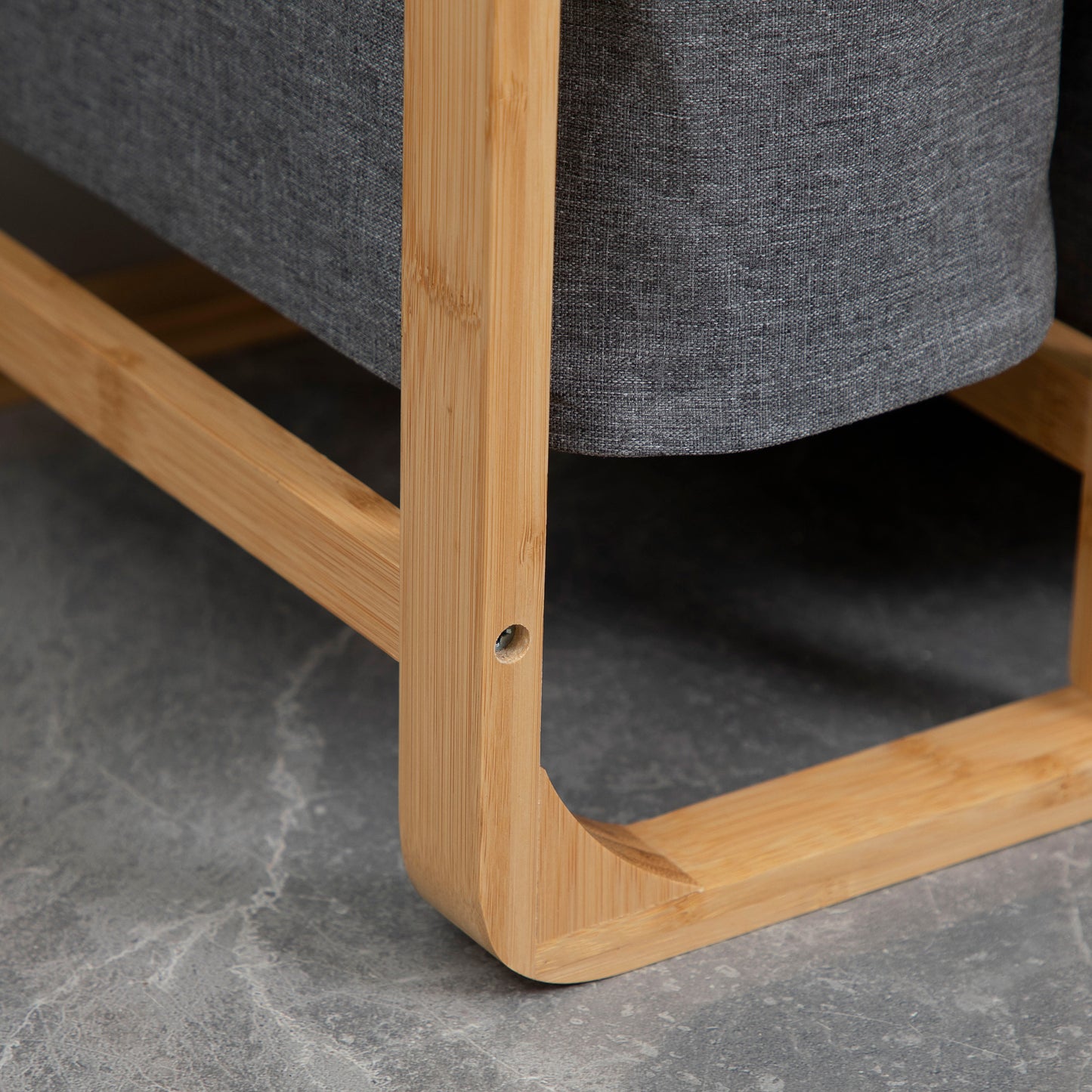 Wäschekorb 3 Fächer, Wäschekorb Regal, Wäschesammler, Wäschebehälter, mit Plattform Bambus, Wäschesäcken, Grau Natur, HOMCOM, 9