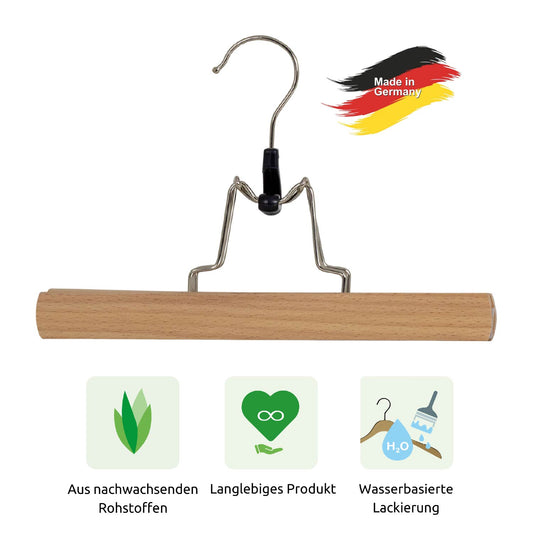 MAWA Panta 1 - Hosenbügel, 10er, Hosen Kleiderbügel, Kleiderbügel Holz, Breite 25, Massivholz, Kunststoffknebel, Buche Natur, 2