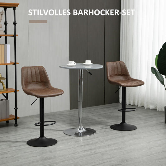 Barhocker 2er set, Barhocker höhenverstellbar, Küchenhocker, Barstuhl, Barhocker küche, Kunstleder, Stahl, Braun, HOMCOM, 2
