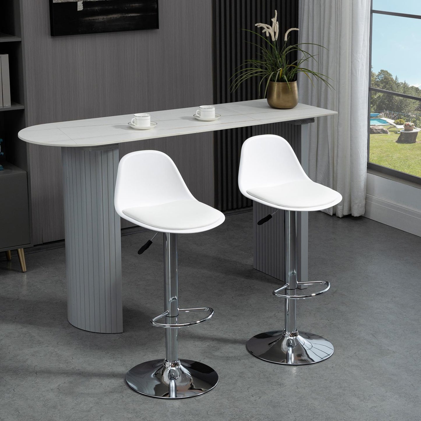 Barhocker 2er set, Barstühle, Barhocker höhenverstellbar, Drehstühle mit Lehne für Bartheke Weiß, Barhocker küche, HOMCOM