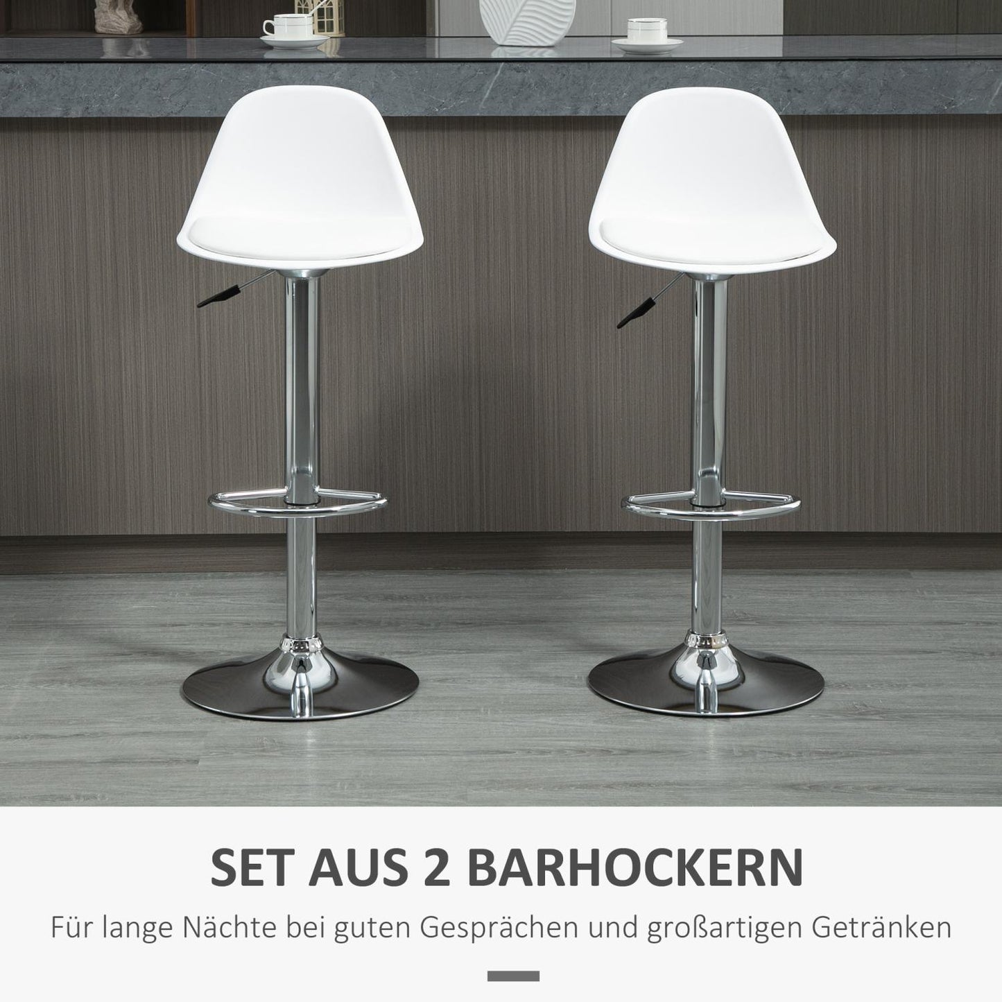 Barhocker 2er set, Barstühle, Barhocker höhenverstellbar, Drehstühle mit Lehne für Bartheke Weiß, Barhocker küche, HOMCOM, 2