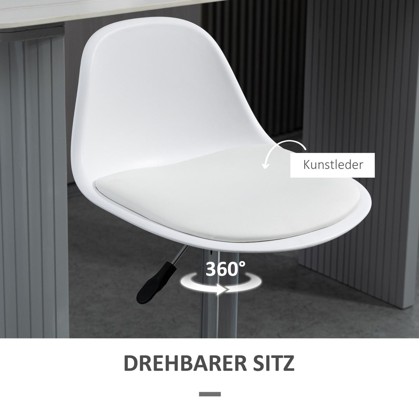 Barhocker 2er set, Barstühle, Barhocker höhenverstellbar, Drehstühle mit Lehne für Bartheke Weiß, Barhocker küche, HOMCOM, 4