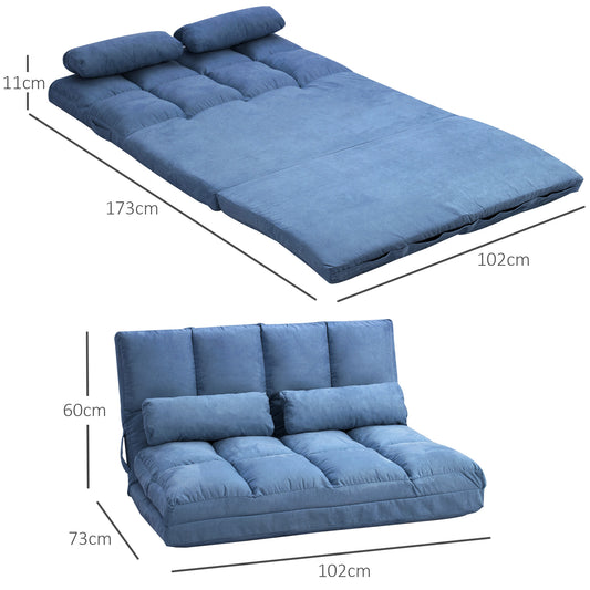 1Bodensofa, Bodenstuhl, Bodensessel, Klappbett Rückenlehne 3 Positionen verstellbar Sitzkissen Samt Stahl, Blau, HOMCOM, 4