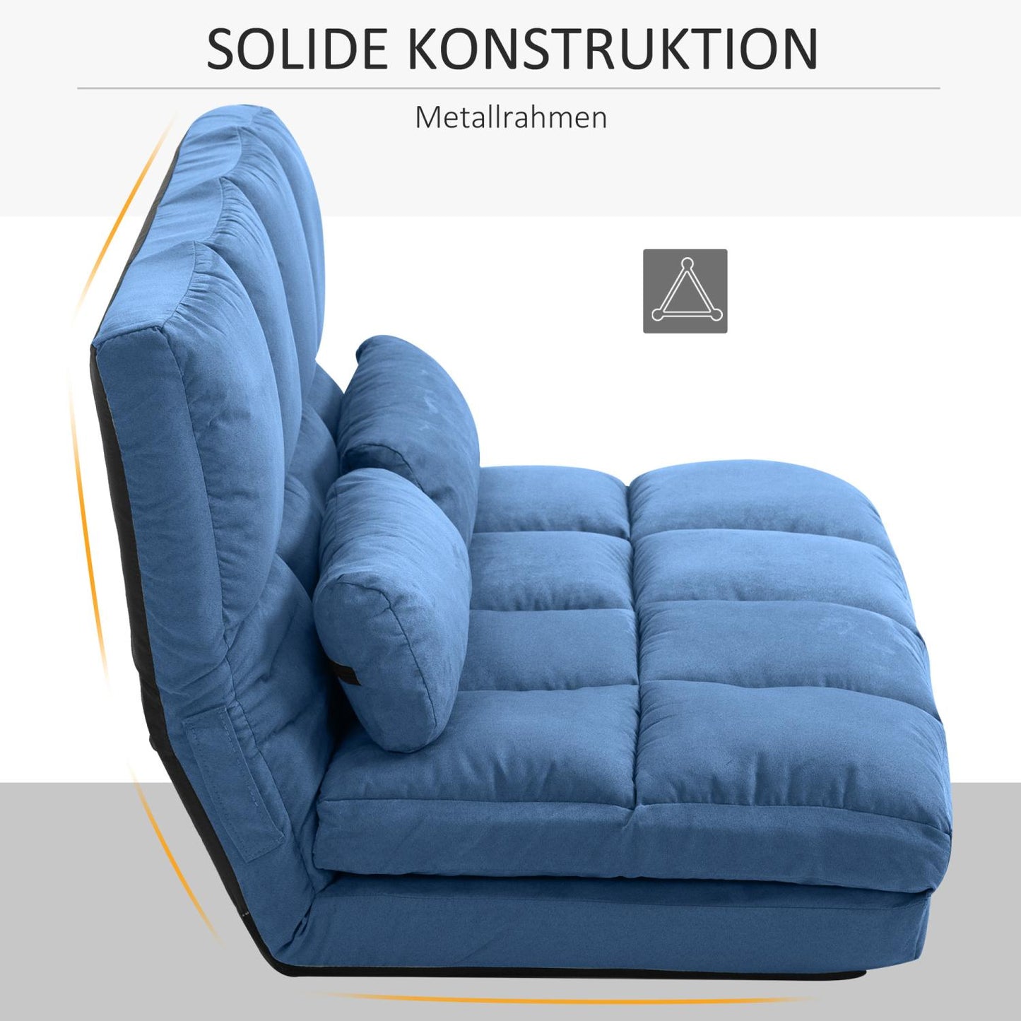 Bodensofa, Bodenstuhl, Bodensessel, Klappbett Rückenlehne 3 Positionen verstellbar Sitzkissen Samt Stahl, Blau, HOMCOM, 2