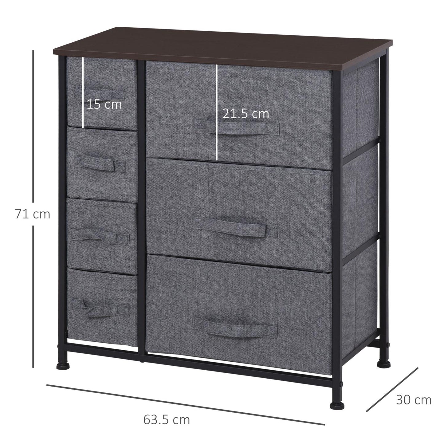 Schubladenschrank Aufbewahrungsschrank 7 faltbar Stoffschubladen Metallgestell Holzoptik Vliesstoff Grau HOMCOM, 1