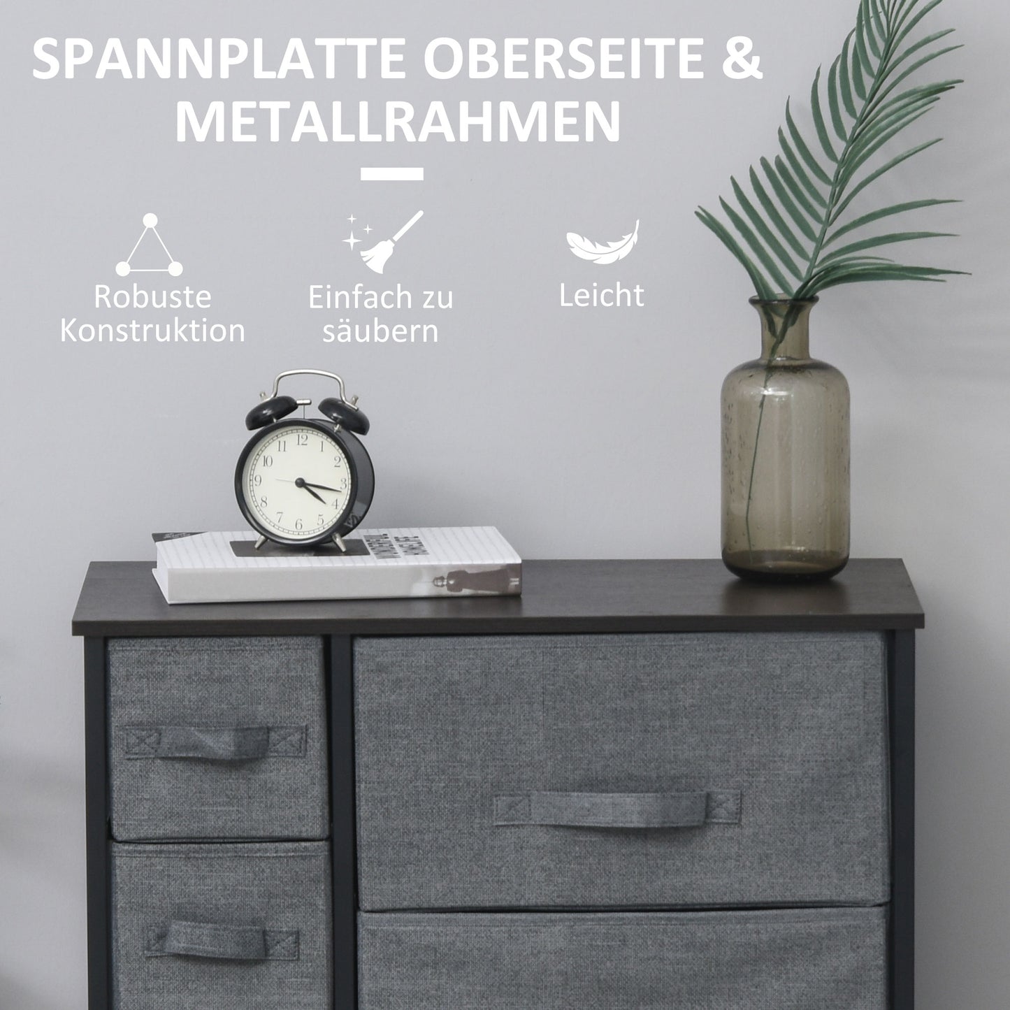 Schubladenschrank Aufbewahrungsschrank 7 faltbar Stoffschubladen Metallgestell Holzoptik Vliesstoff Grau HOMCOM, 4