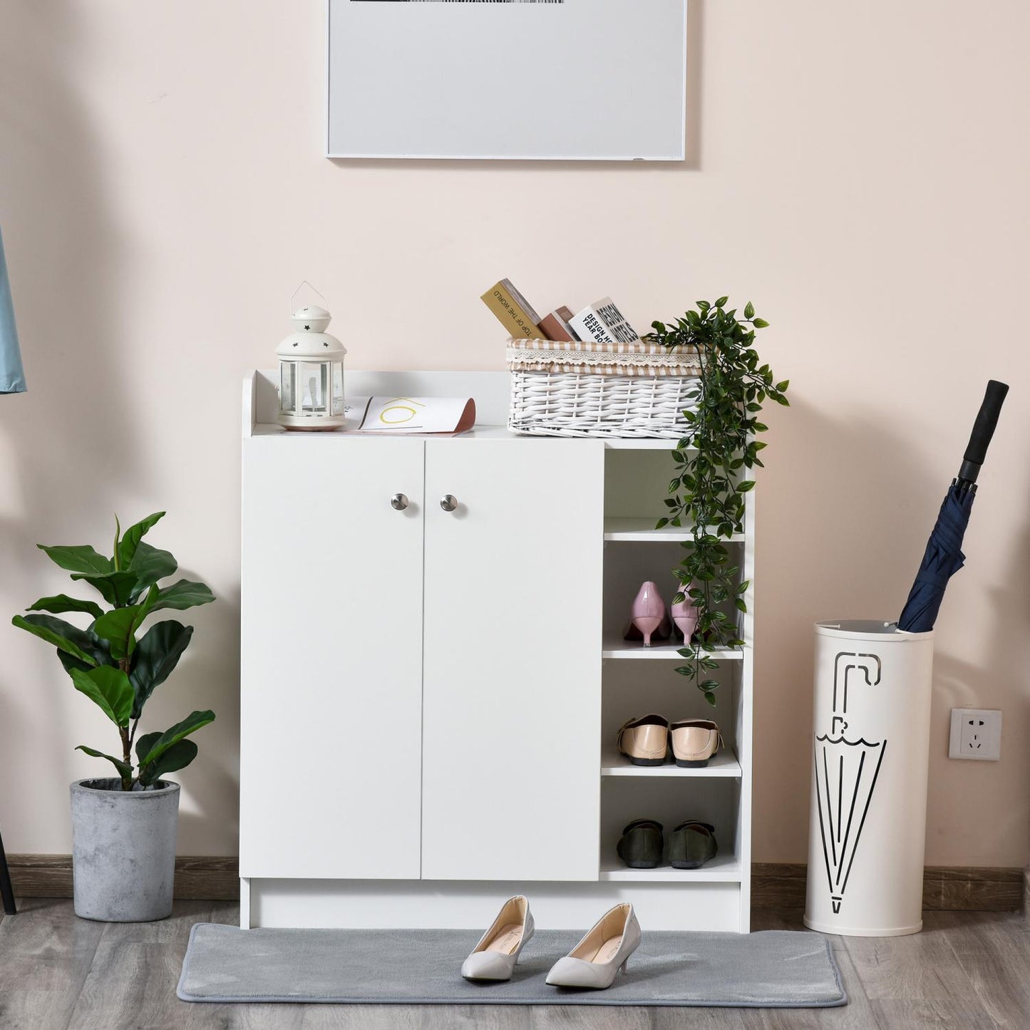 HOMCOM Schuhschrank Schuhkipper Schuhregal Kommode mit 2 Türen 4 Fächer für Diele Weiß