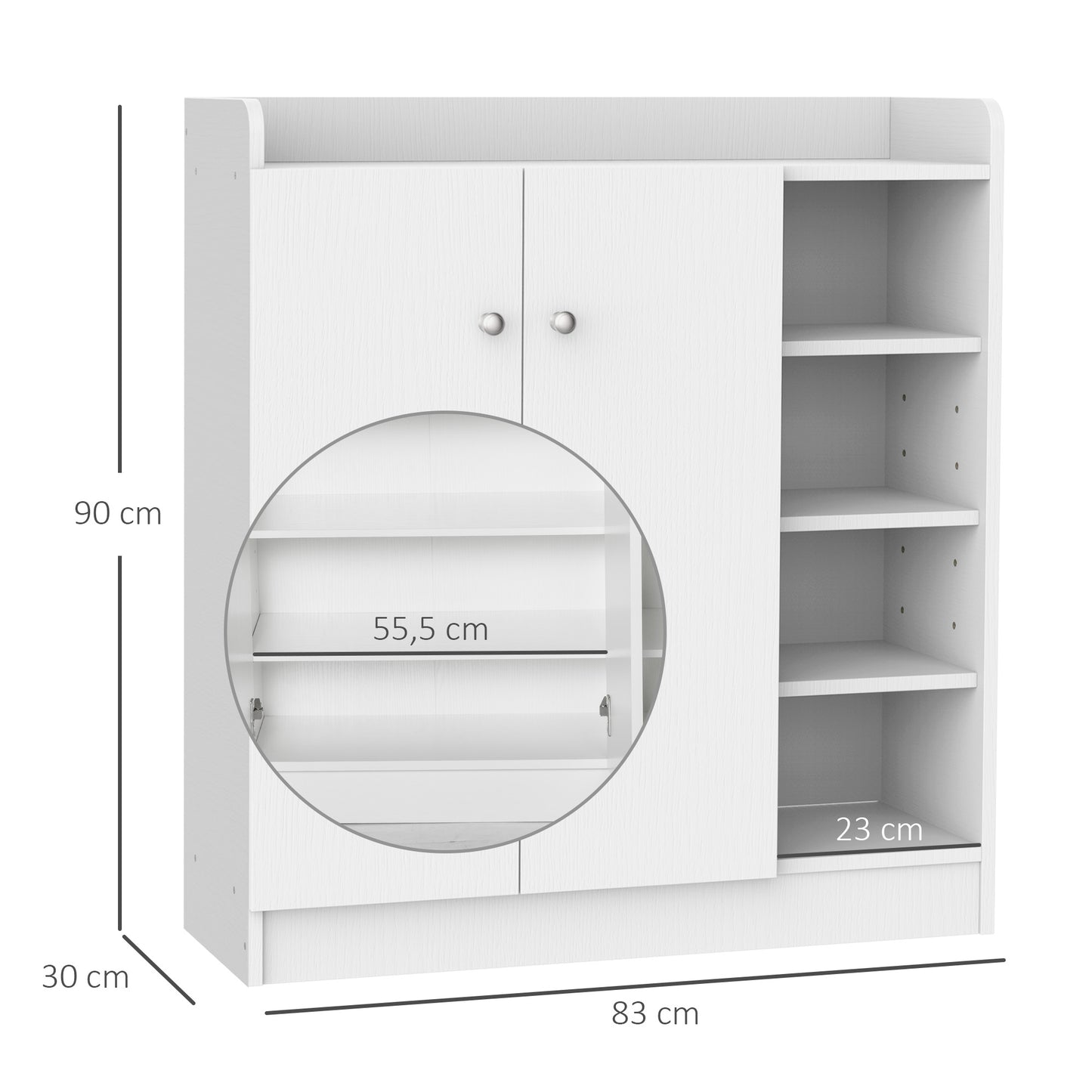 Schuhschrank Schuhkipper Schuhregal Kommode mit 2 Türen, 4 Fächer, für Diele, Weiß, 83x30x90cm, HOMCOM, 1