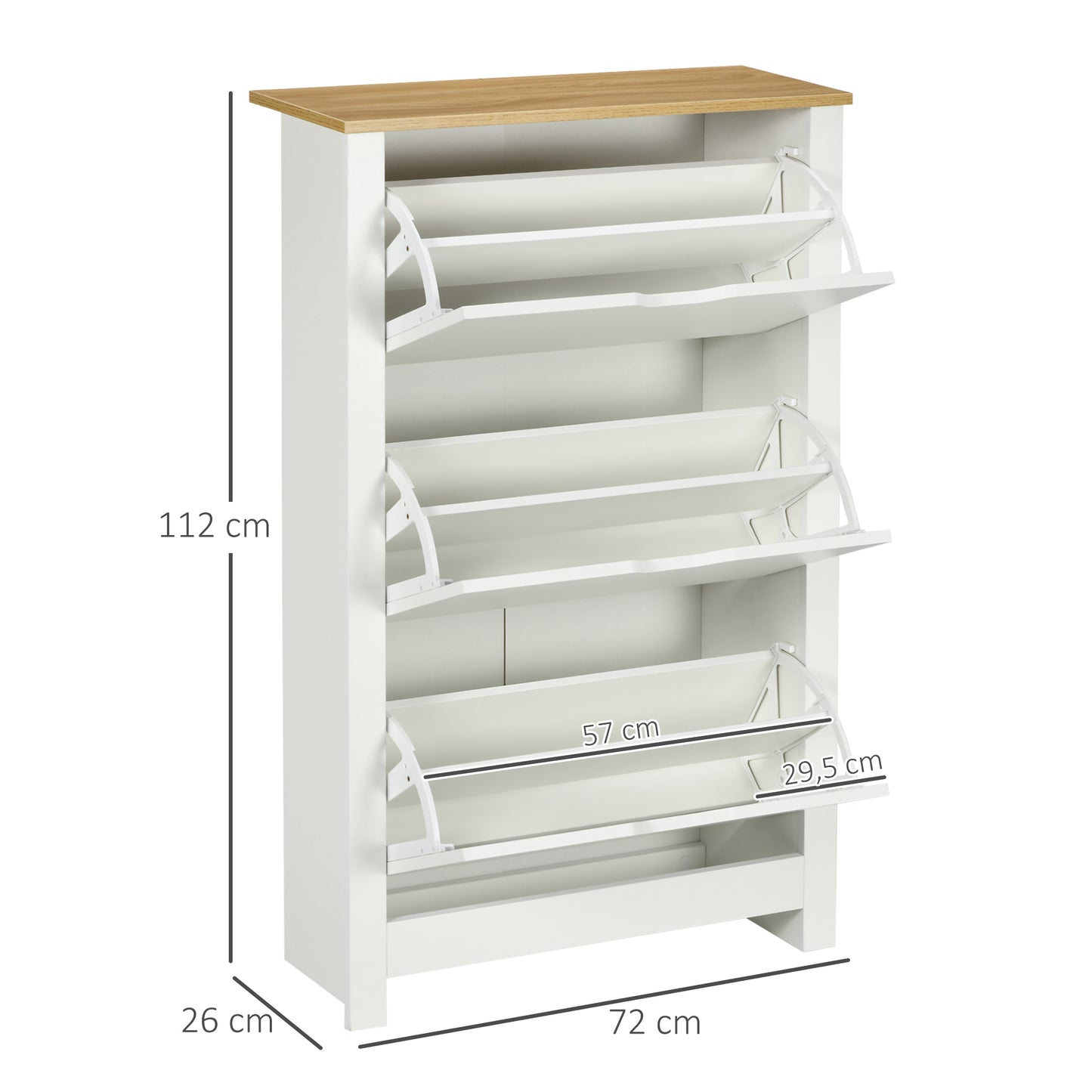 Schuhschrank, Schuhkipper schmal, Schuhregal mit 3 Klappen für 18 Paar, Schuhe platzsparend Schuhständer Weiß+Natur HOMCOM, 1
