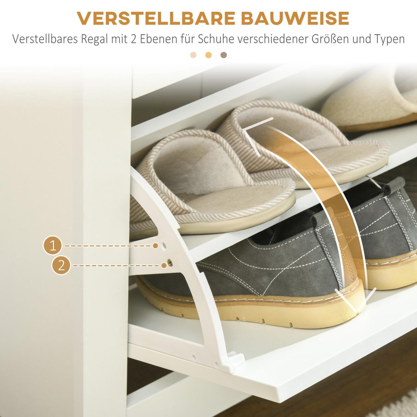 Schuhschrank, Schuhkipper schmal, Schuhregal mit 3 Klappen für 18 Paar, Schuhe platzsparend Schuhständer Weiß+Natur HOMCOM, 3