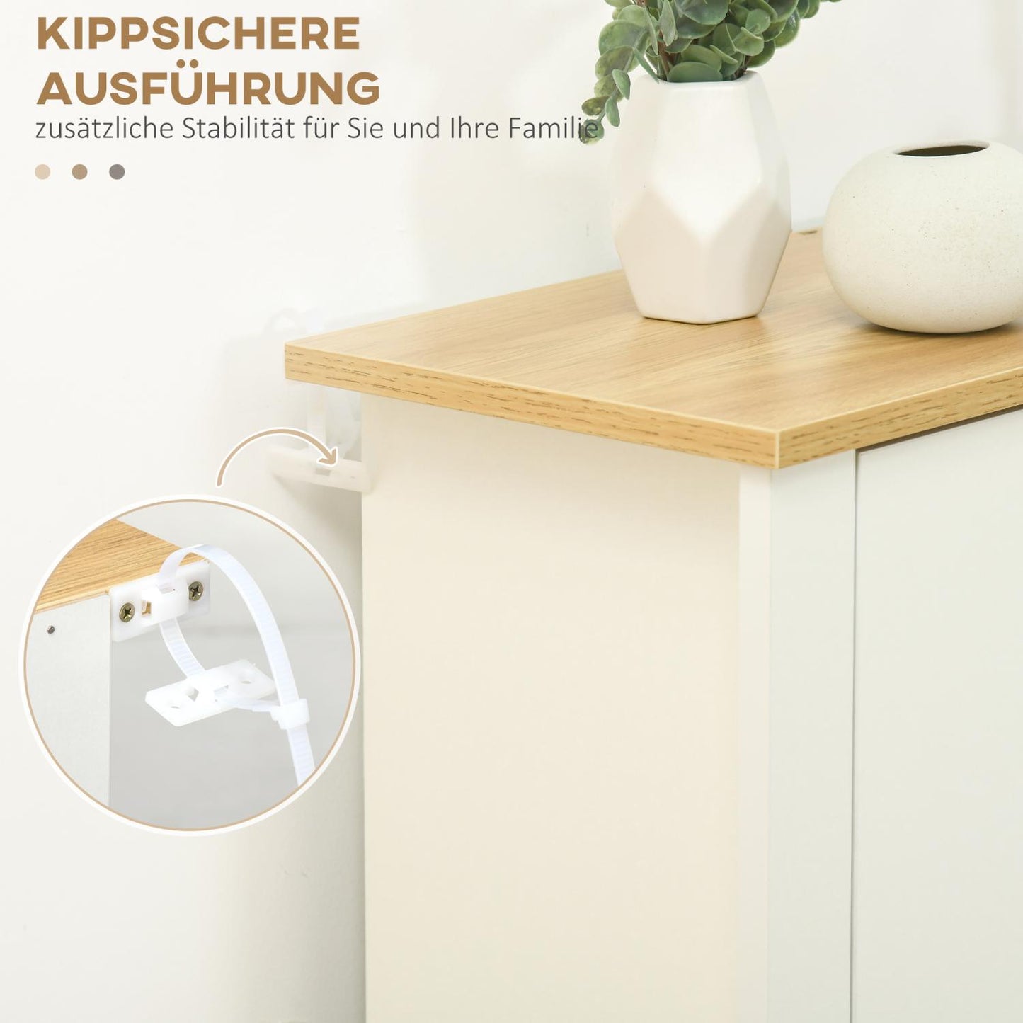 Schuhschrank, Schuhkipper schmal, Schuhregal mit 3 Klappen für 18 Paar, Schuhe platzsparend Schuhständer Weiß+Natur HOMCOM, 5