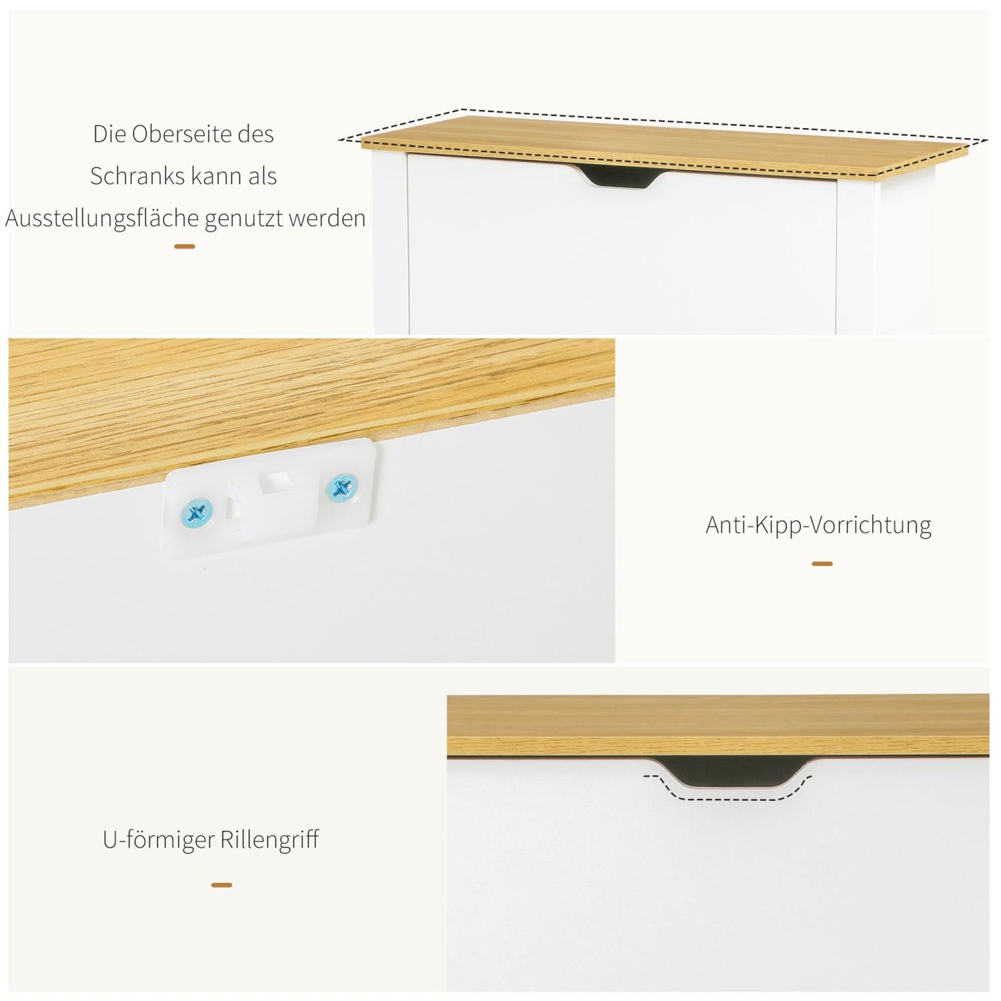 Schuhschrank platzsparend Schuhkipper schmal mit 2 Klappen für 12 Paar Schuhe, Schuhregal für Flur, Weiß+Natur, HOMCOM, 4