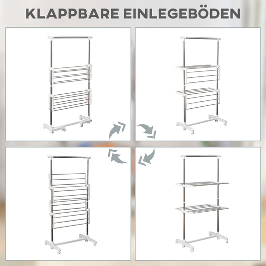 Wäscheständer platzsparend, Wäscheständer hoch, Wäscheturm, Wäschetrockner-Turm Seitenflügel auf 2 Ebenen klappbar HOMCOM, 3