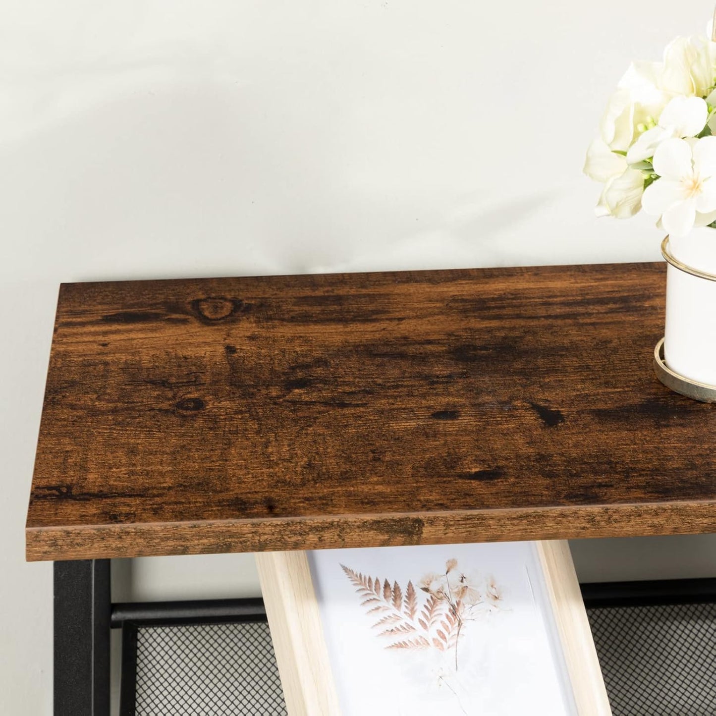 Schuhregal, 10 Ebenen, Schuhregal metall, 9 Netzablage für 32-40 Paar, Schuhregal Schmal Hoch, Braun-Schwarz, HOOBRO, 4