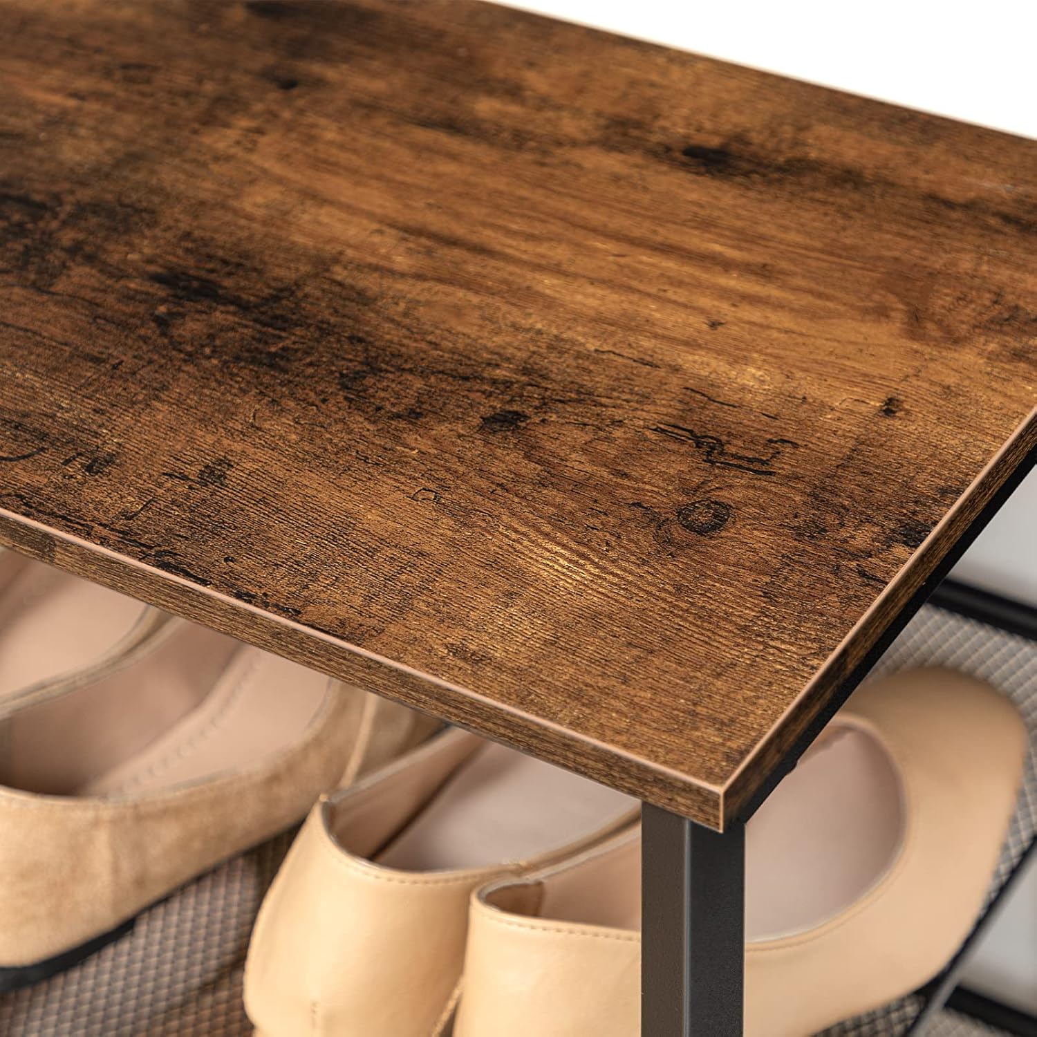 Schuhregal, 8 Ebenen, Schuhschrank, 7 verstellbares netzablage, für 24-32 Paar, Schuhregal Schmal Hoch, Braun-schwarz, HOOBRO, 6