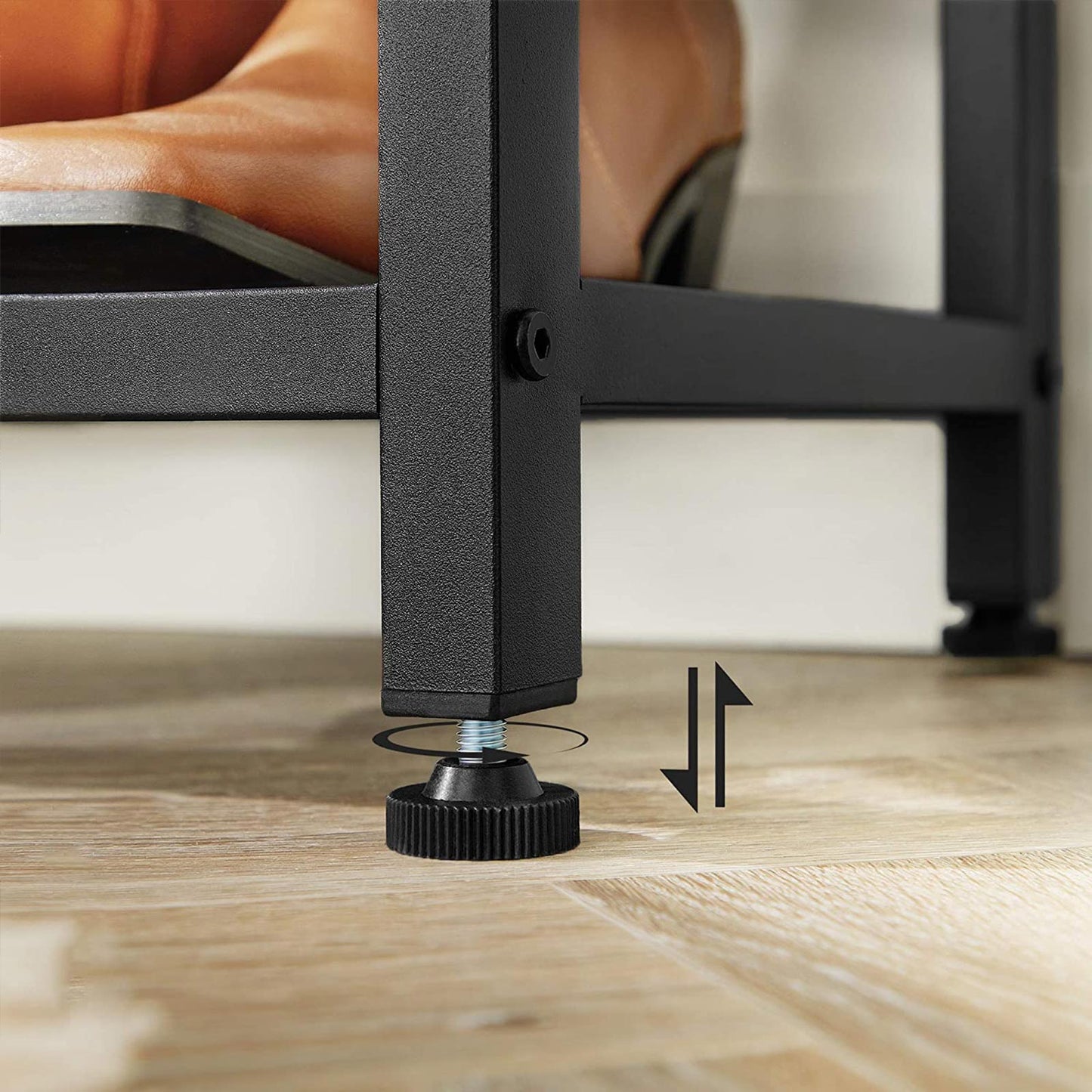 Garderobe mit sitzbank, Garderobe Flur, mit Schuhregal und Sitzfläche, 7 Haken, garderobenständer metall, schwarz, VASAGLE, 7