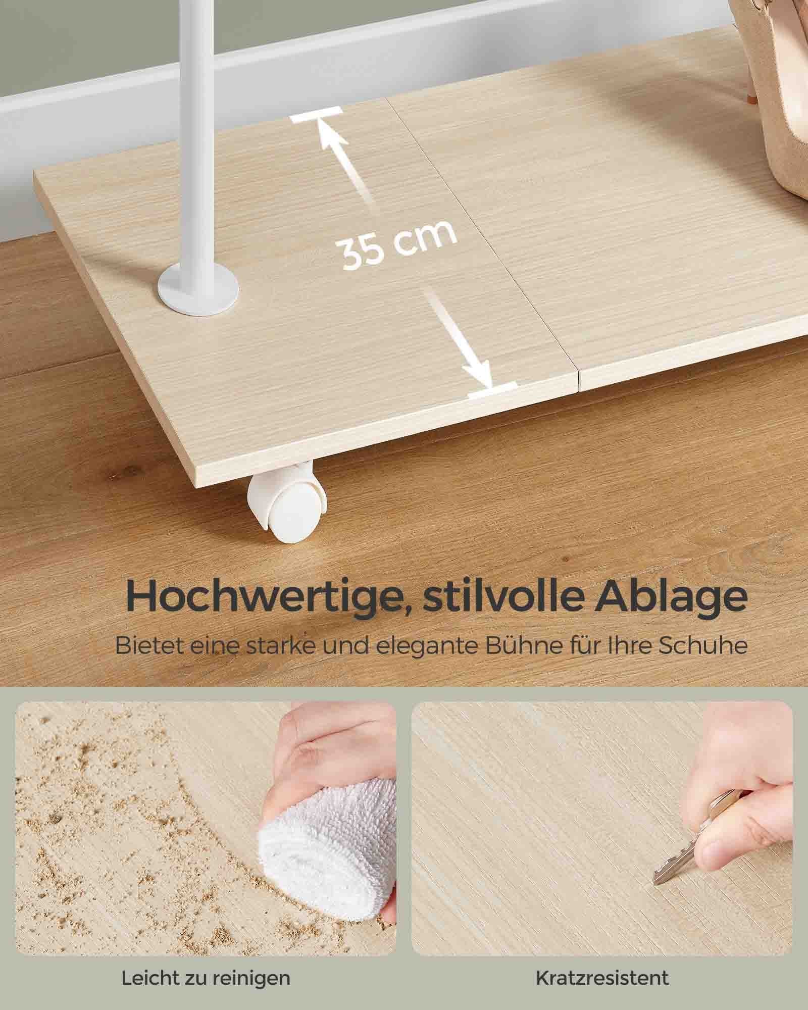 Kleiderständer stabil, Kleiderständer auf Rollen, Garderobenständer mit Ablage, bis 50 kg belastbar, beige-weiß, SONGMICS, 6