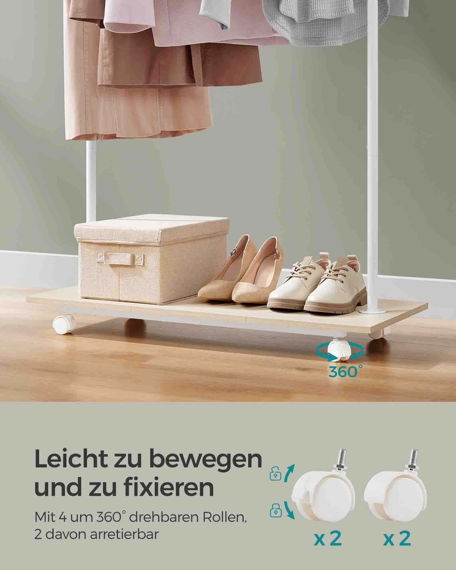 Kleiderständer stabil, Kleiderständer auf Rollen, Garderobenständer mit Ablage, bis 50 kg belastbar, beige-weiß, SONGMICS, 7