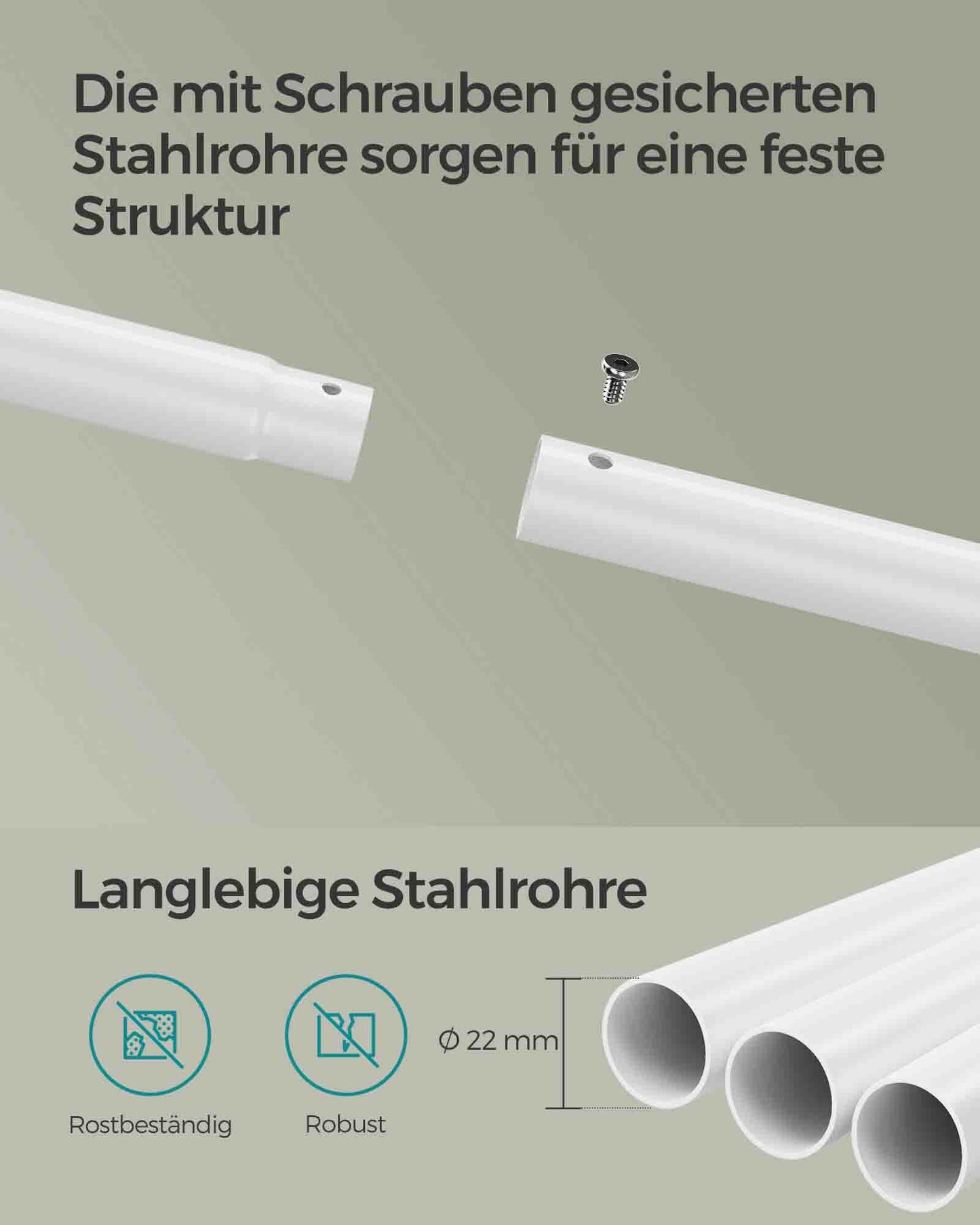 Kleiderständer stabil, Kleiderständer auf Rollen, Garderobenständer mit Ablage, bis 50 kg belastbar, beige-weiß, SONGMICS, 8