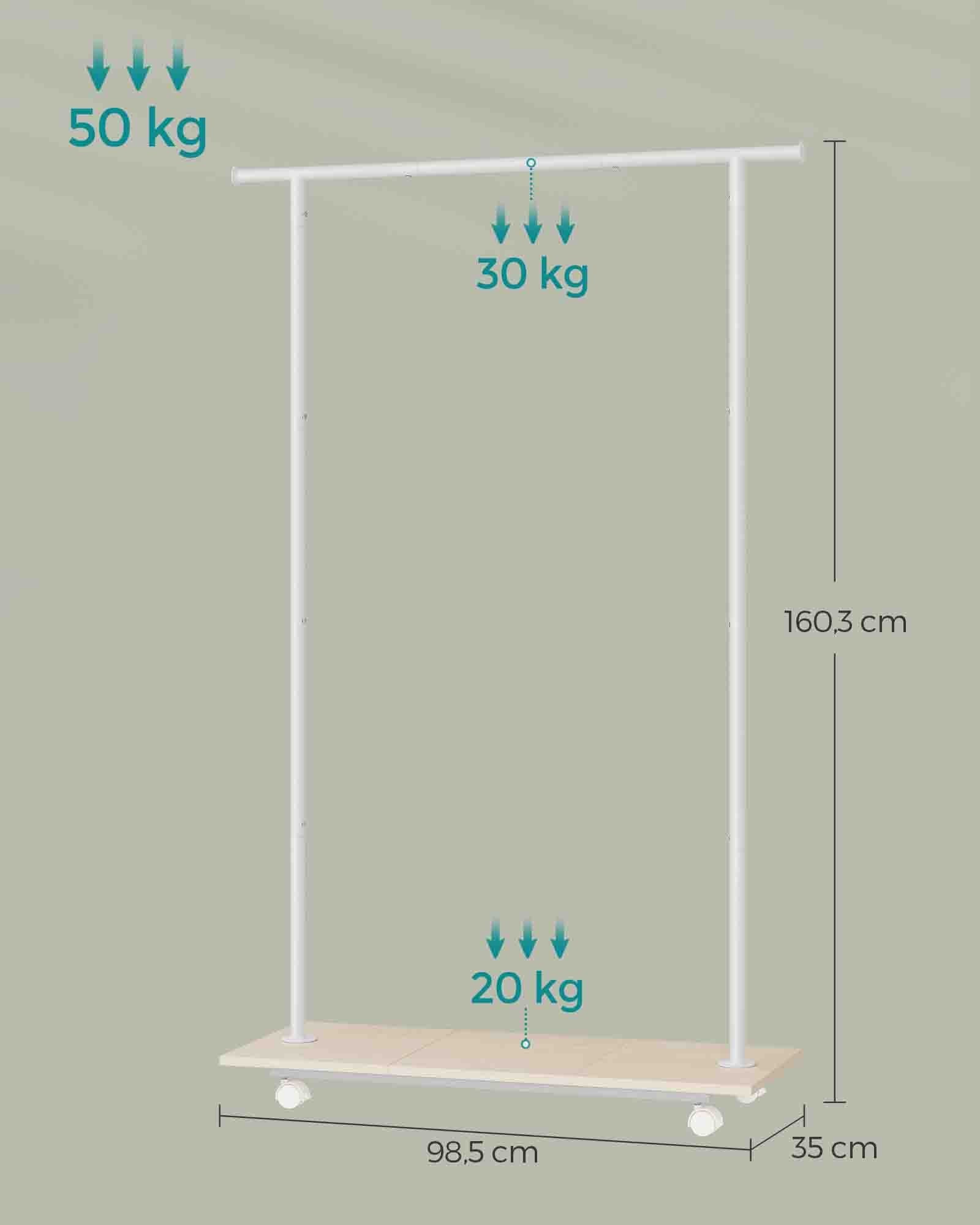 Kleiderständer stabil, Kleiderständer auf Rollen, Garderobenständer mit Ablage, bis 50 kg belastbar, beige-weiß, SONGMICS, 9