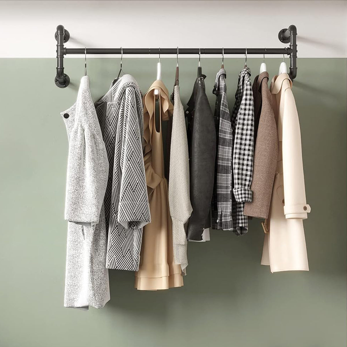 Kleiderstange Wand, 2er Set, Kleiderstange, 30x112x29,3cm, bis 60 kg belastbar, Schwarz, SONGMICS, 0