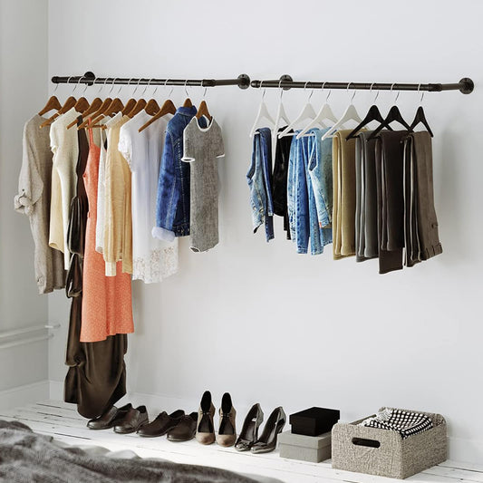 Kleiderstange Wand, 2er Set, Garderobenstangen, bis 60kg, Platzsparend, Kleiderstange Wandmontage, Schwarz, SONGMICS, 0