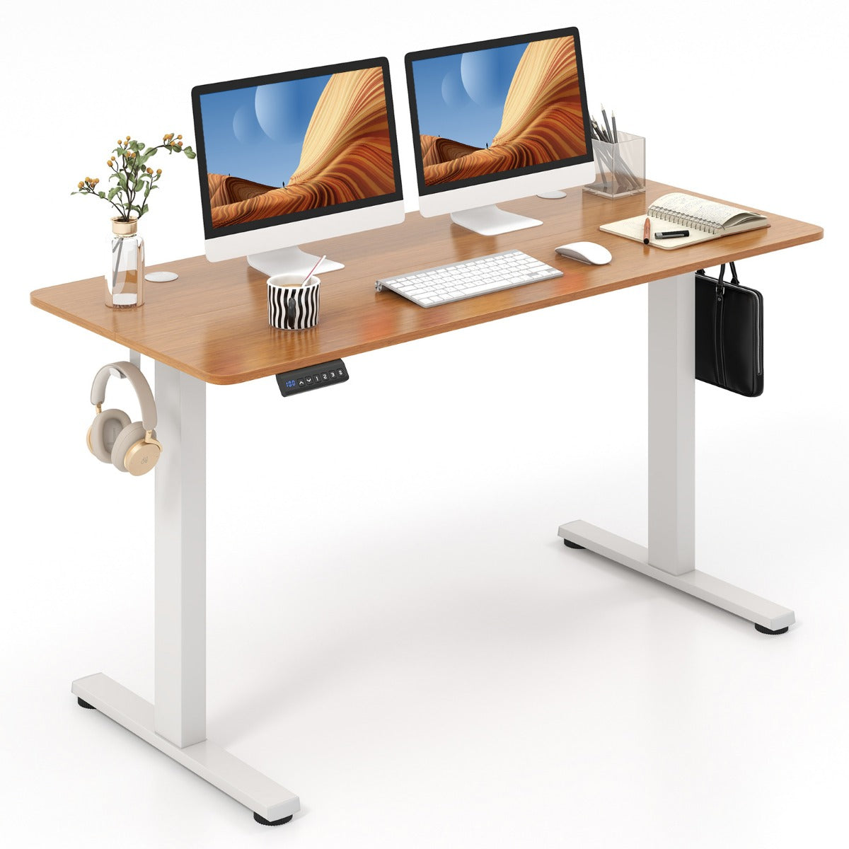 Höhenverstellbarer Schreibtisch, 140x60x(73-122) cm, Höhenverstellbarer Schreibtisch Elektrisch, Costway, 1