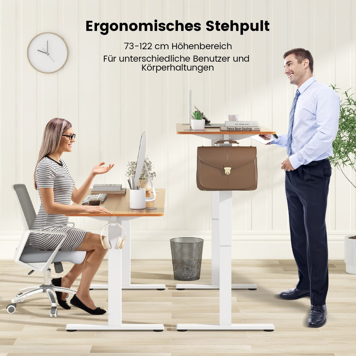 Höhenverstellbarer Schreibtisch, 140x60x(73-122) cm, Höhenverstellbarer Schreibtisch Elektrisch, Costway, 2