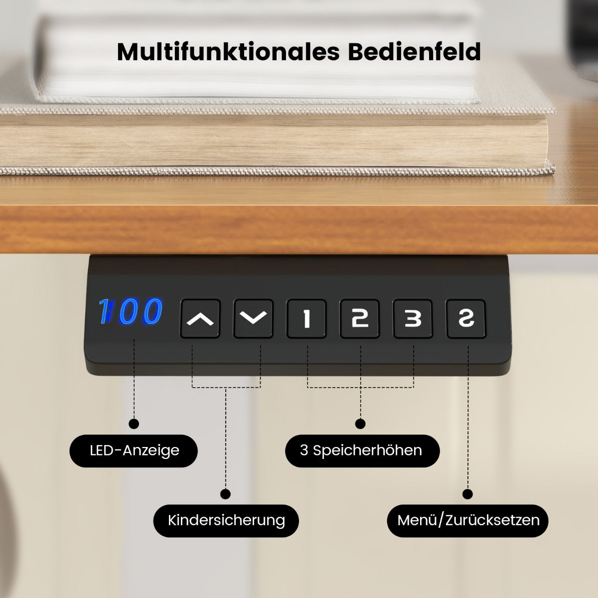 Höhenverstellbarer Schreibtisch, 140x60x(73-122) cm, Höhenverstellbarer Schreibtisch Elektrisch, Costway, 4
