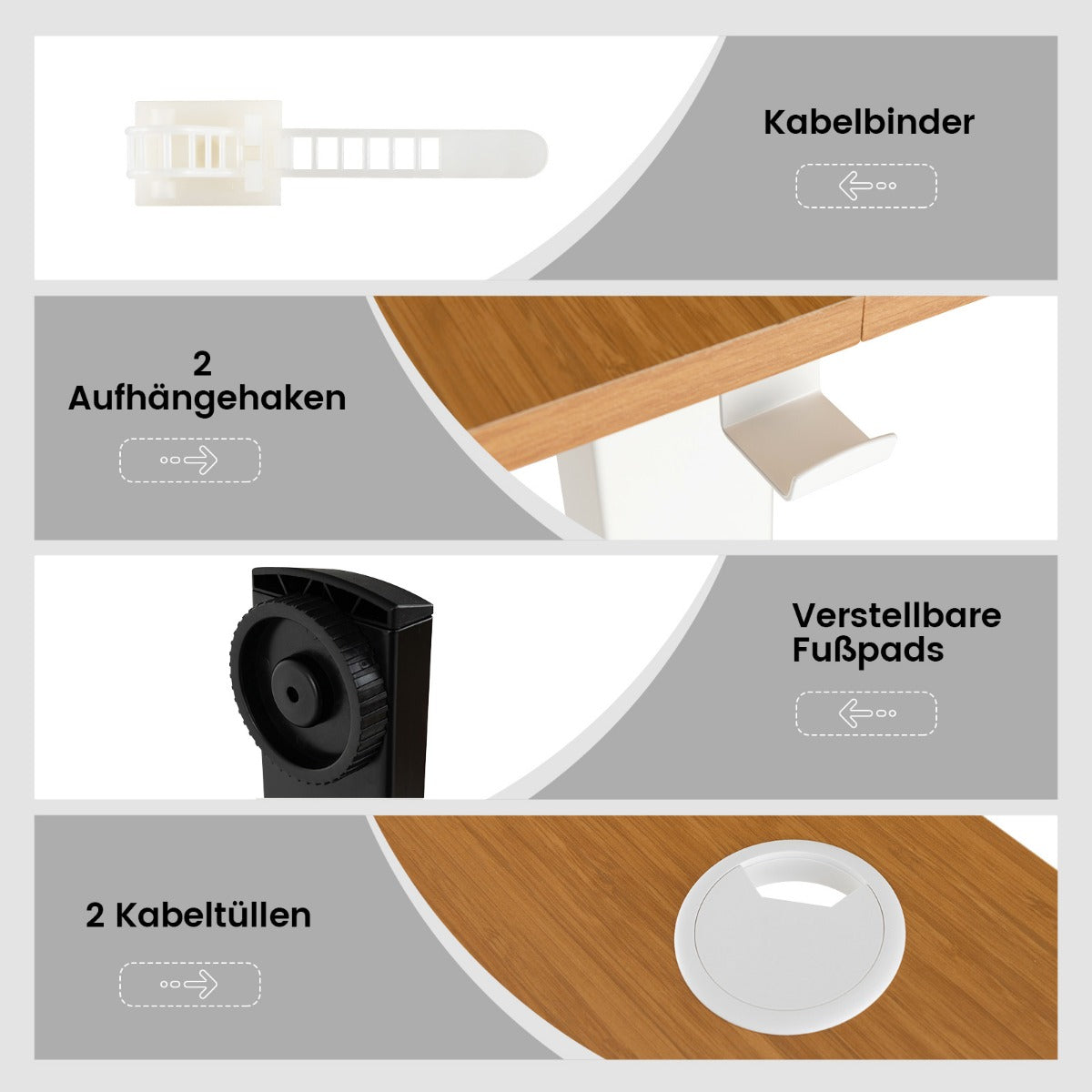 Höhenverstellbarer Schreibtisch, 140x60x(73-122) cm, Höhenverstellbarer Schreibtisch Elektrisch, Costway, 6