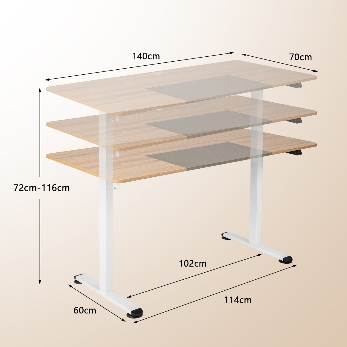 Höhenverstellbarer Schreibtisch, Elektrischer Höhenverstellbarer Schreibtisch, Gewichtskapazität 90 kg, Eiche, Costway, 4