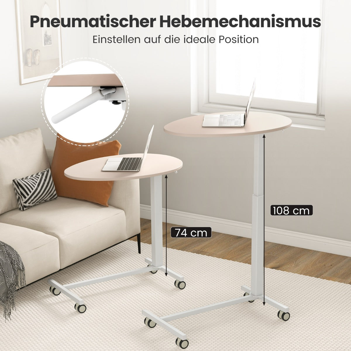 Höhenverstellbarer Schreibtisch, Laptoptisch, Laptoptisch Höhenverstellbar, Laptoptisch Sofa, mit Rollen, Costway, 2