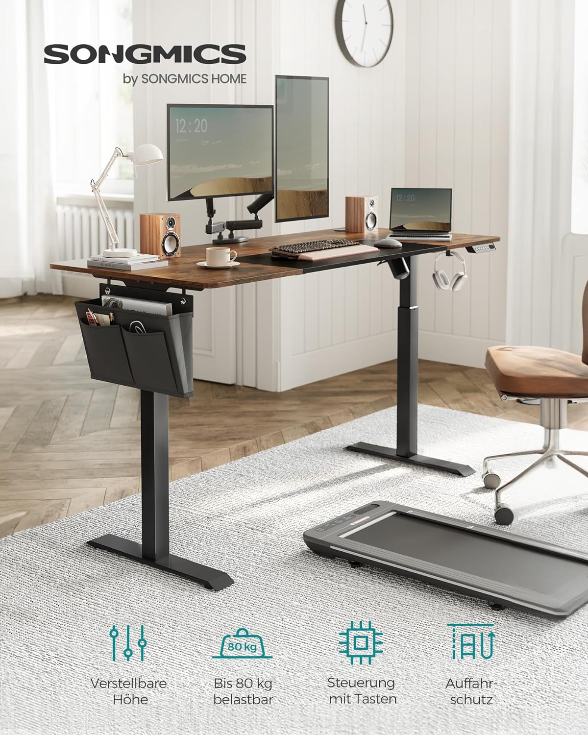 Höhenverstellbarer Schreibtisch elektrisch, stufenlos verstellbar, gespleißte Platte, Memory-Funktion mit 4 Höhen, SONGMICS, 2