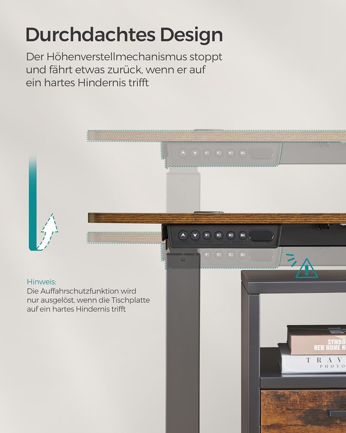 Höhenverstellbarer Schreibtisch elektrisch, stufenlos verstellbar, gespleißte Platte, Memory-Funktion mit 4 Höhen, SONGMICS, 5