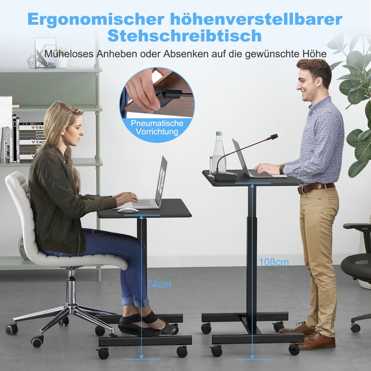 Höhenverstellbarer Schreibtisch, mit Rädern, Laptoptisch Höhenverstellbarer, Laptoptisch Sofa, Laptoptisch Bett, Costway, 3