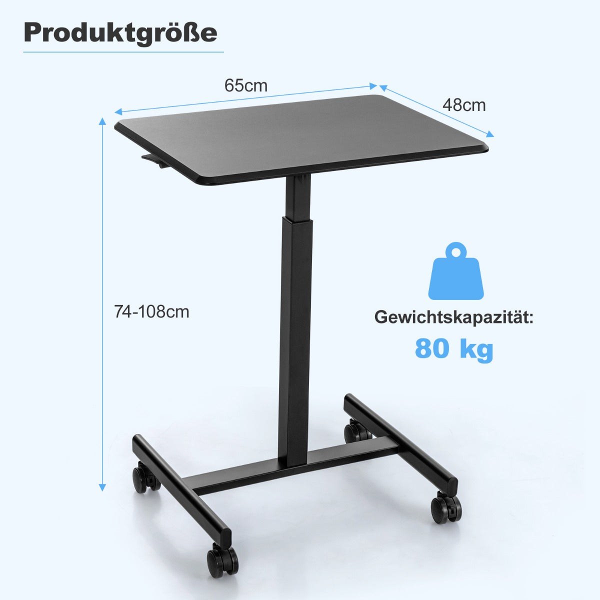 Höhenverstellbarer Schreibtisch, mit Rädern, Laptoptisch Höhenverstellbarer, Laptoptisch Sofa, Laptoptisch Bett, Costway, 4