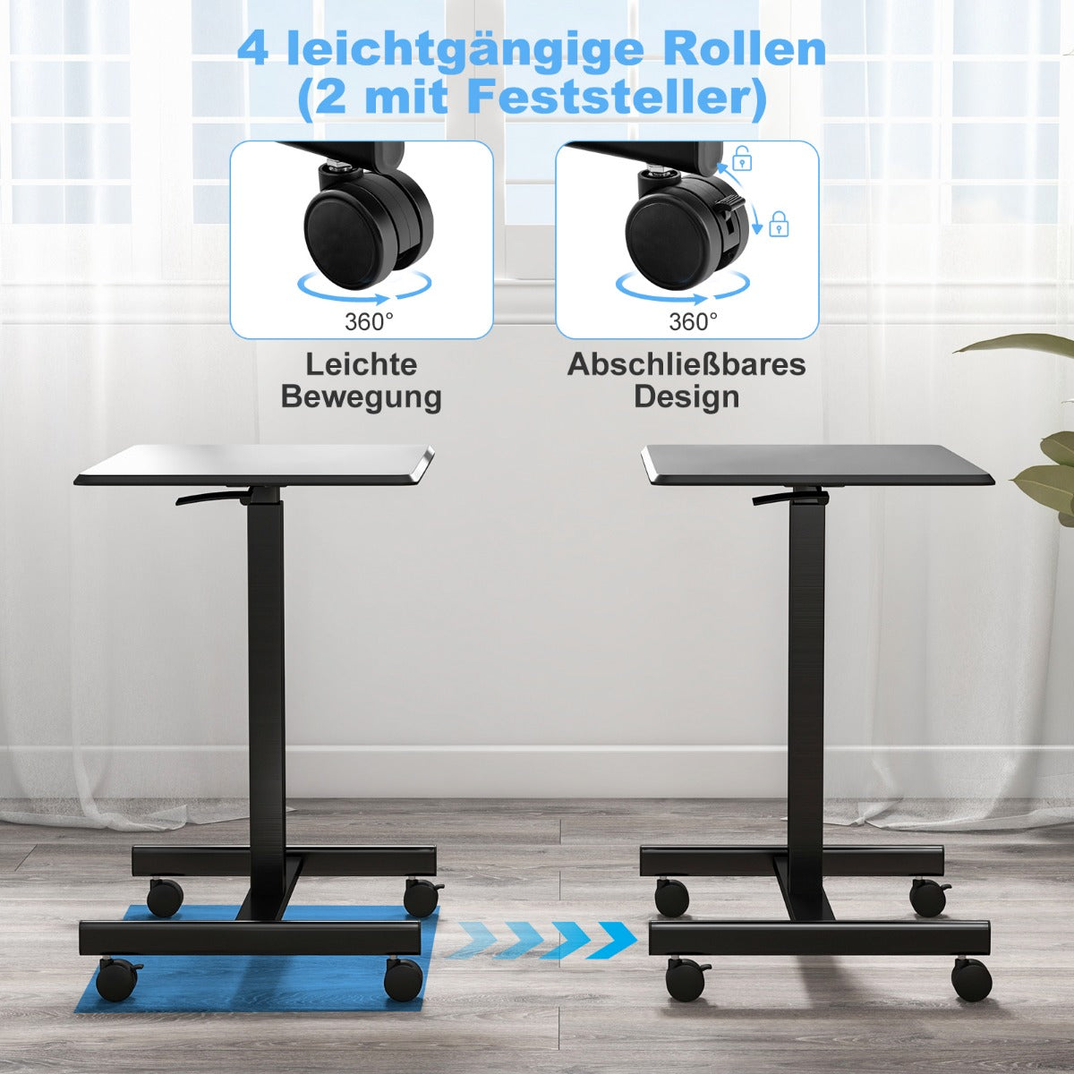 Höhenverstellbarer Schreibtisch, mit Rädern, Laptoptisch Höhenverstellbarer, Laptoptisch Sofa, Laptoptisch Bett, Costway, 6