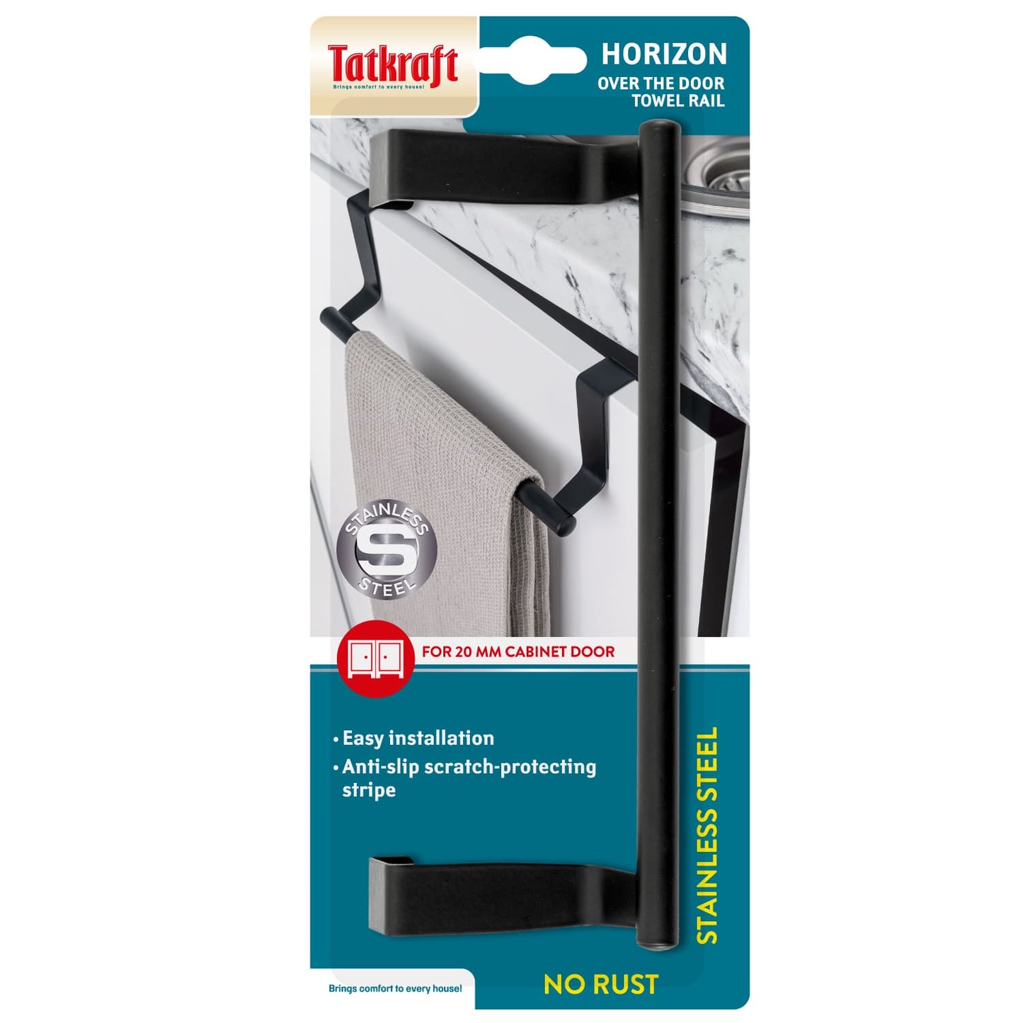 Handtuchhalter, Tür-Handtuchstange, Türhaken für Küche, Geschirrtuchhalter, Metall, Tatkraft Horizon Black, 8