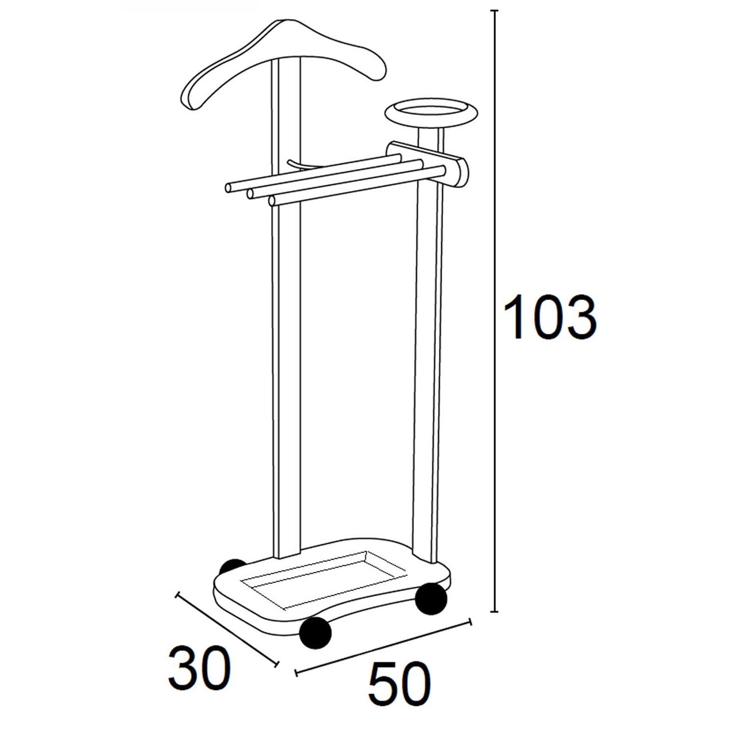 Herrendiener, Stummer Diener Holz, Schlafzimmerdiener ANTIMO, Kleiderbügel, 3 Hosenhalter und Ablagefläche, ARIT, 5